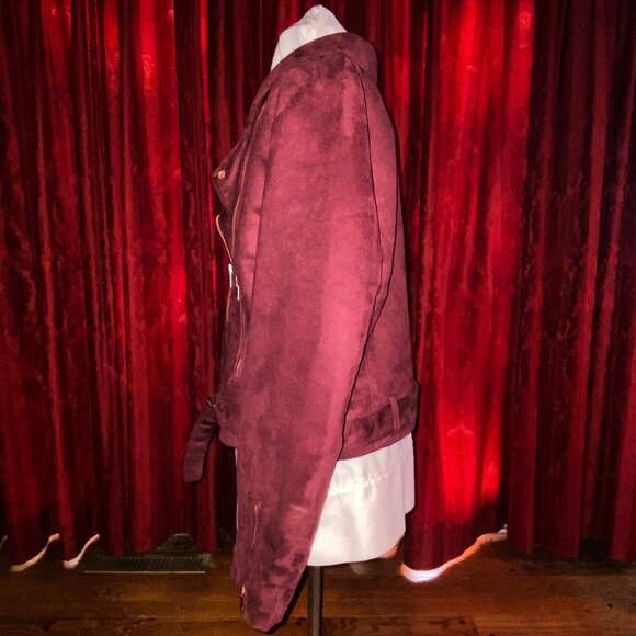 LC Lauren Conrad Runway Faux Suede Moto Jacket, NWT, Wine, Size 16 - Picture 8 of 10